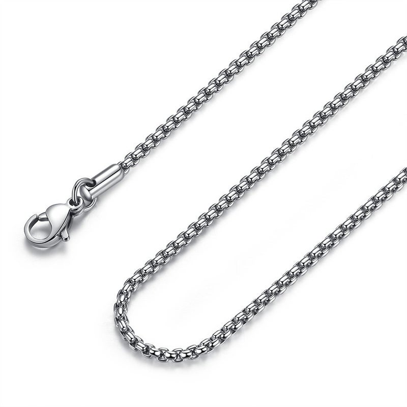 FOSIR Mens Chain Necklaces, 2mm Stainless Steel Rolo Chain Necklace for Men and Women, Silver Tone Box Chains for Men, 24 Inch - Image 1